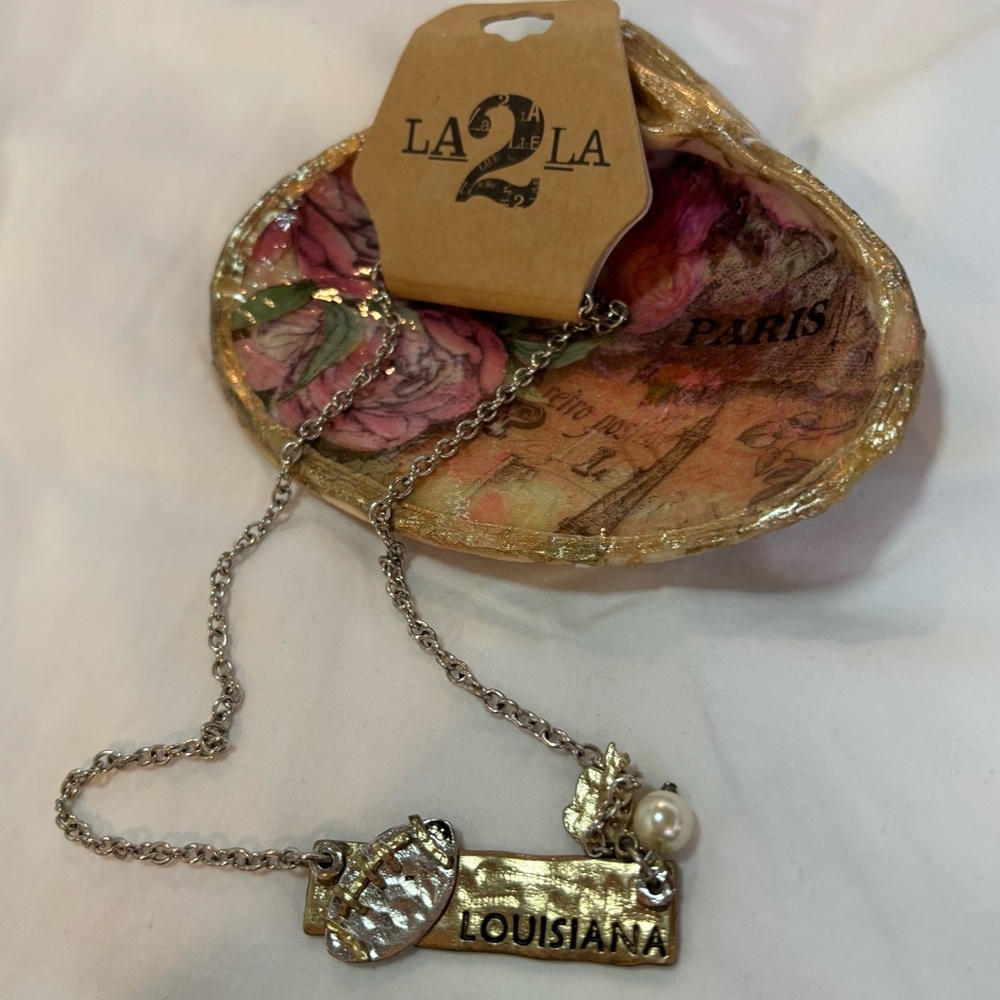 Louisiana Football Necklace with Pearl Accent Gold and Silver
